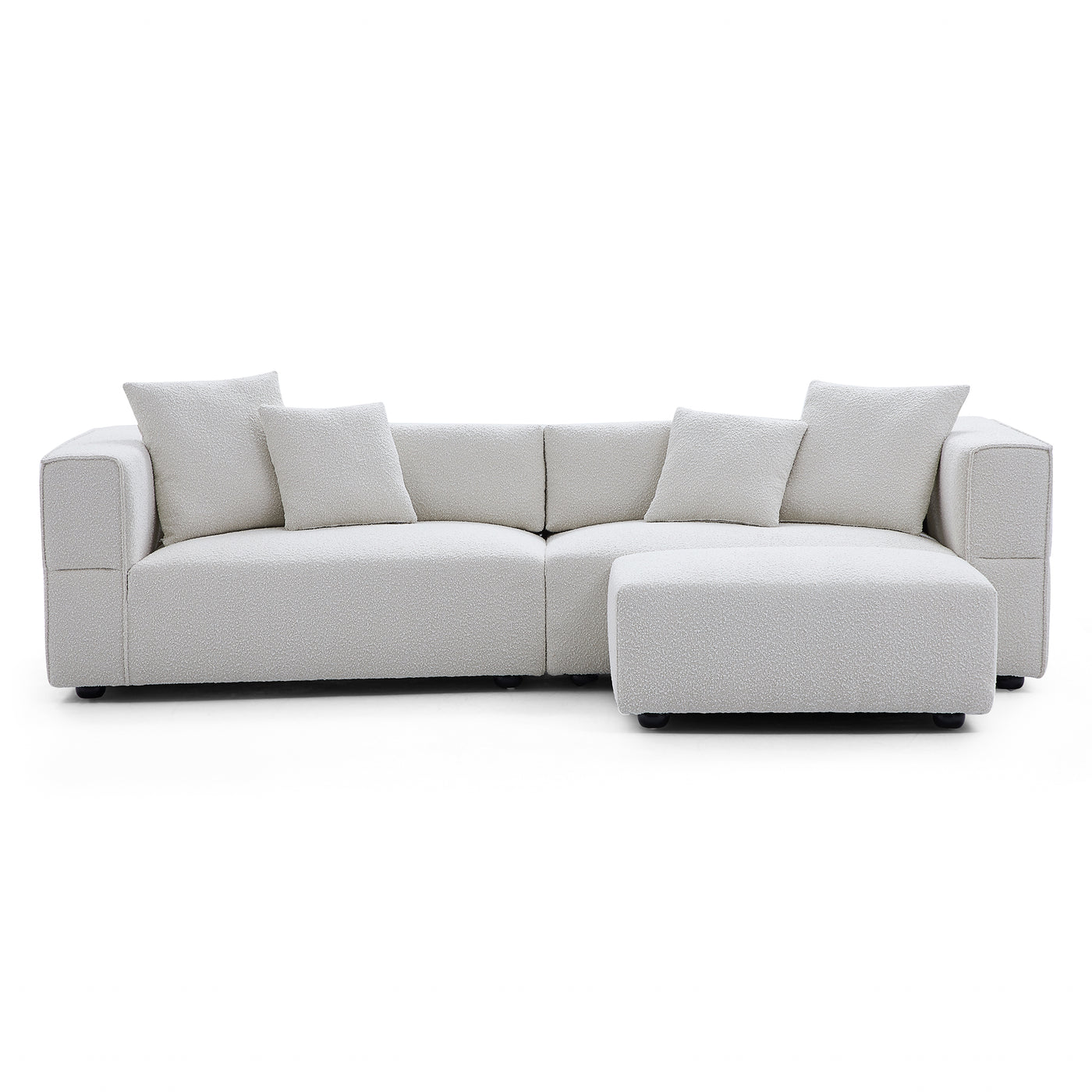 Nordic Modern Gray Sofa with Ottoman-White-103.1"