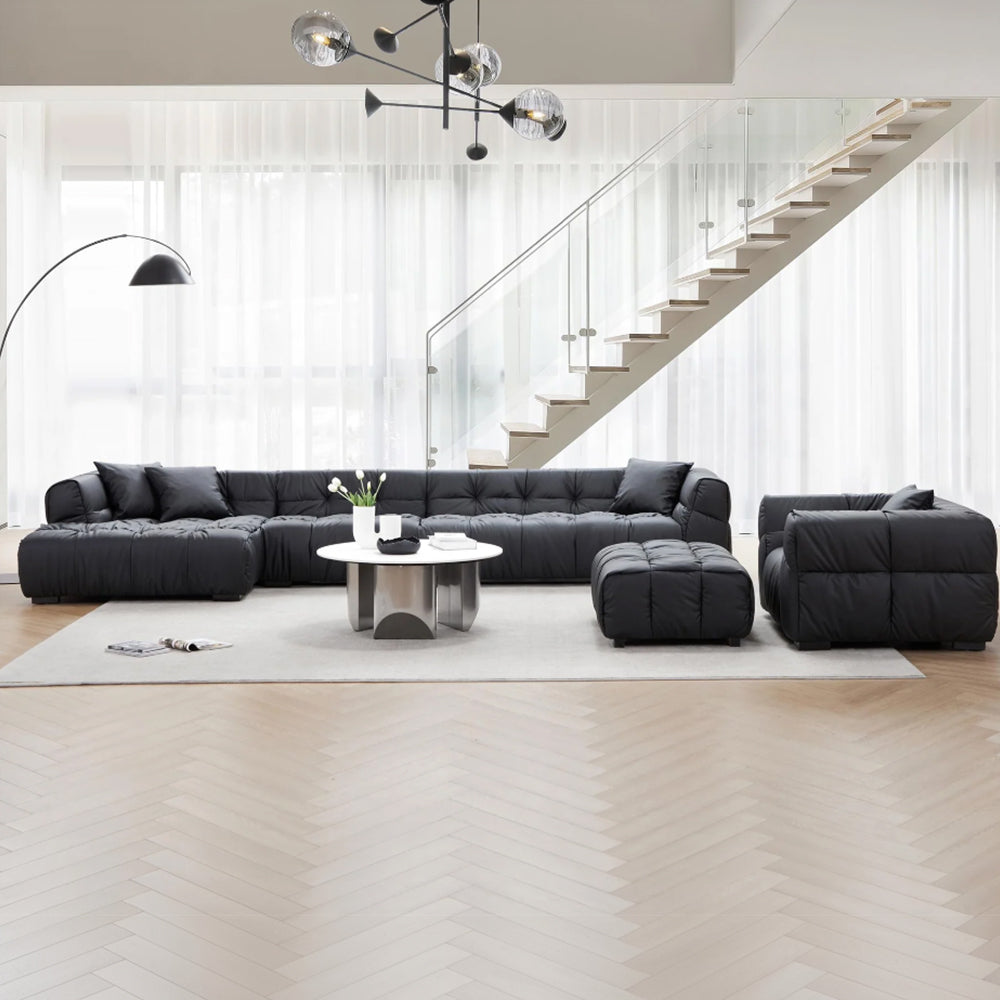 Boba Black Leathaire Sectional Set-Black
