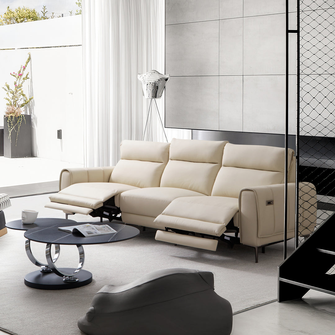 Beige Leather Sofa Bed SOKA HOME