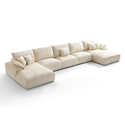 The Empress Navy Blue U Shaped Sectional-Beige-196.9"