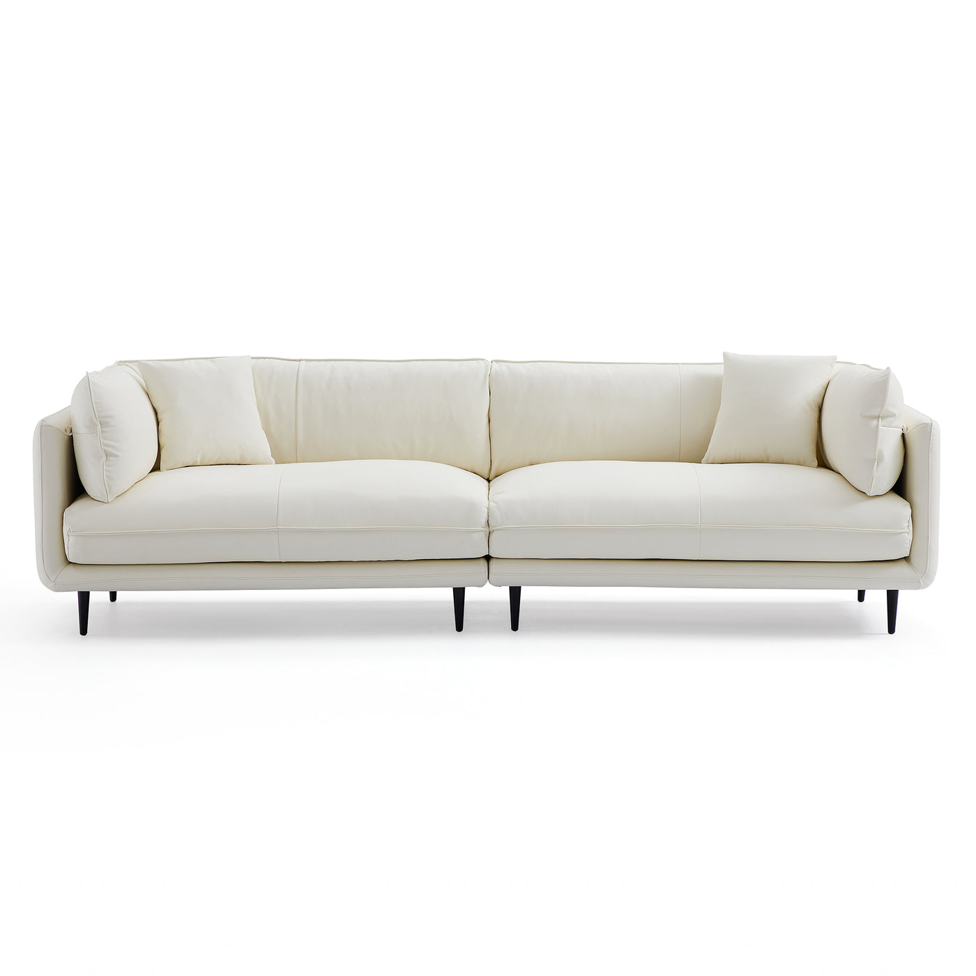 Vanilla White Leather Sofa-White-107.1″