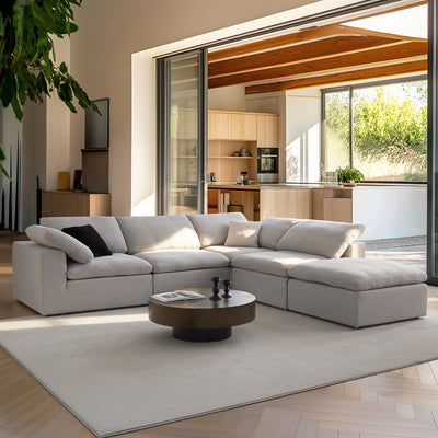 Tender Wabi-Sabi Gray L-Shaped Sectional and Ottoman