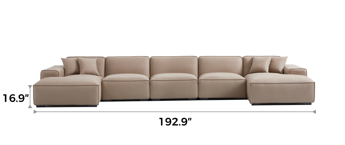 Domus Modular Black Leather Double Chaise Sectional