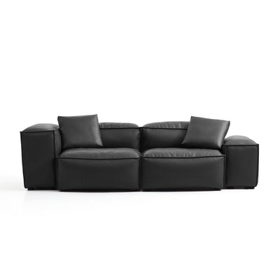 Flex Modular Black Genuine Leather Sofa-Black-105.5"-Low & High