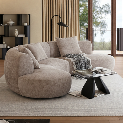Nestled Curved Open End Sectional Sofa-Sand