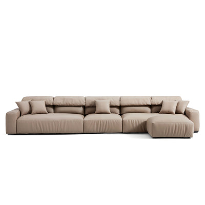 Chestnut Khaki Leather Sofa and Ottoman-Khaki-177.9"