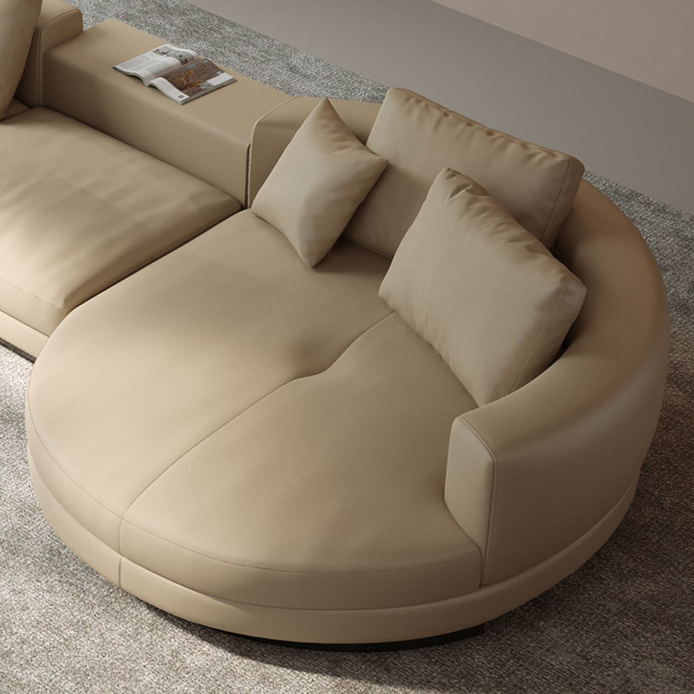 Orion Leather Round Chaise Sectional Sofa