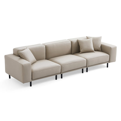 Noble Dark Gray Leather Sofa-Beige-121.3″