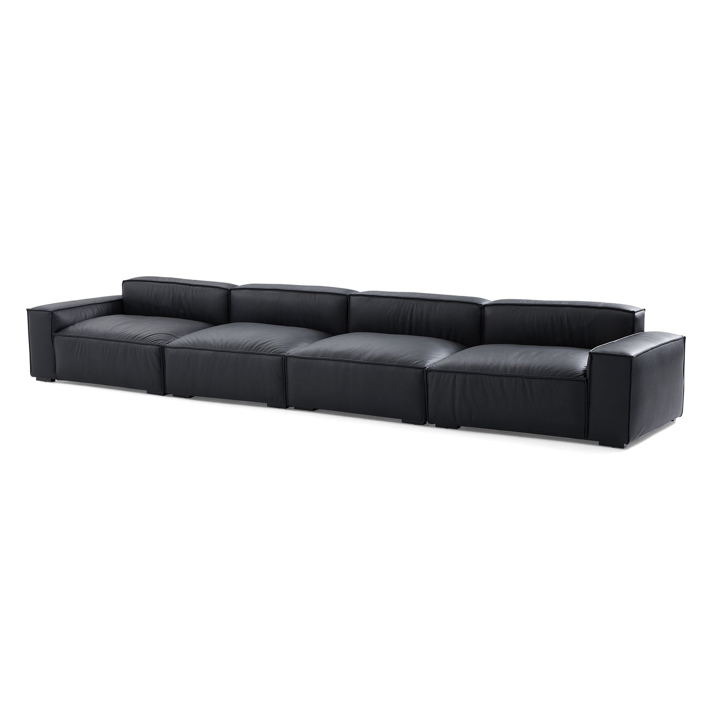 Luxury Minimalist Dark Brown Leather Sofa-Black-179.5"