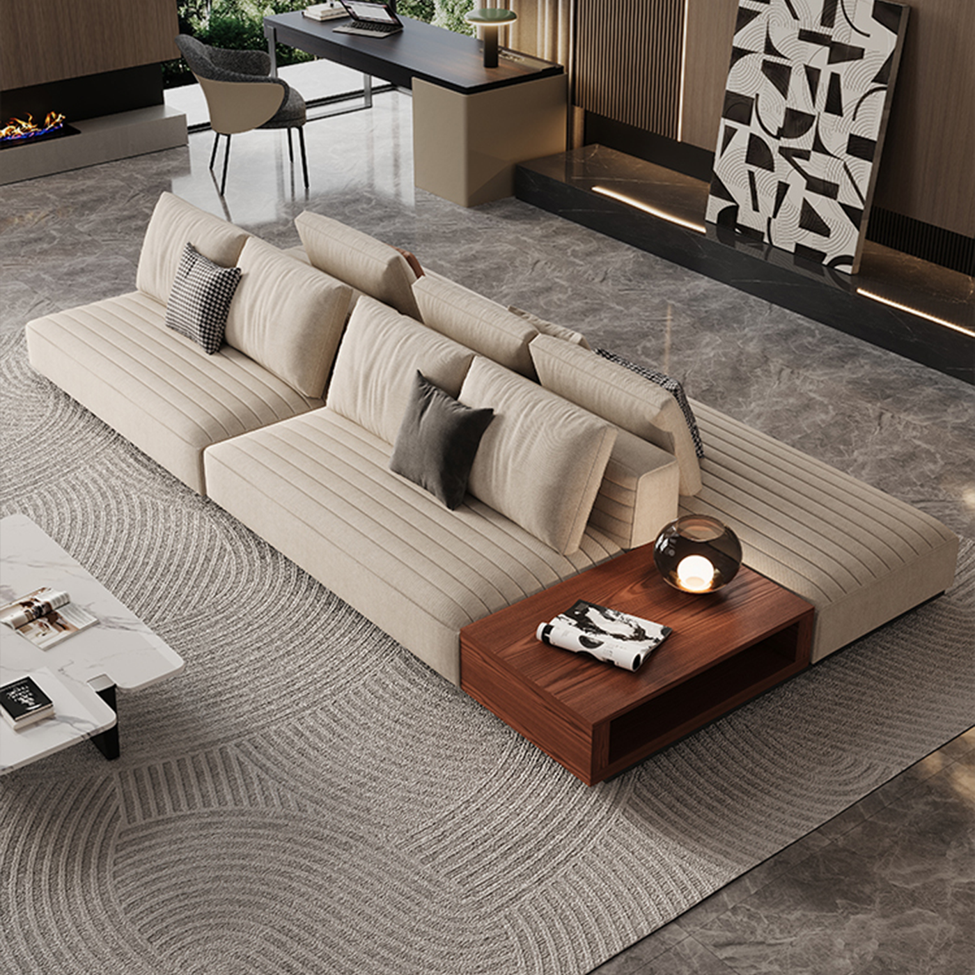 Brandy Channel Tufting Sectional with Coffee Table