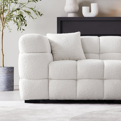 Cushy Cream Boucle Fabric Tufted Sofa-White