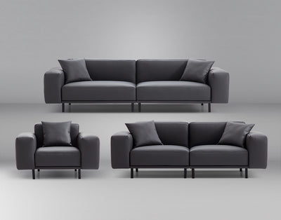 Noble Dark Gray Leather Sofa Set-hidden