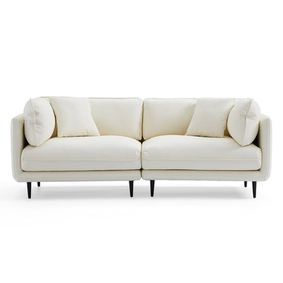 Vanilla White Leather Sofa-White-81.9″