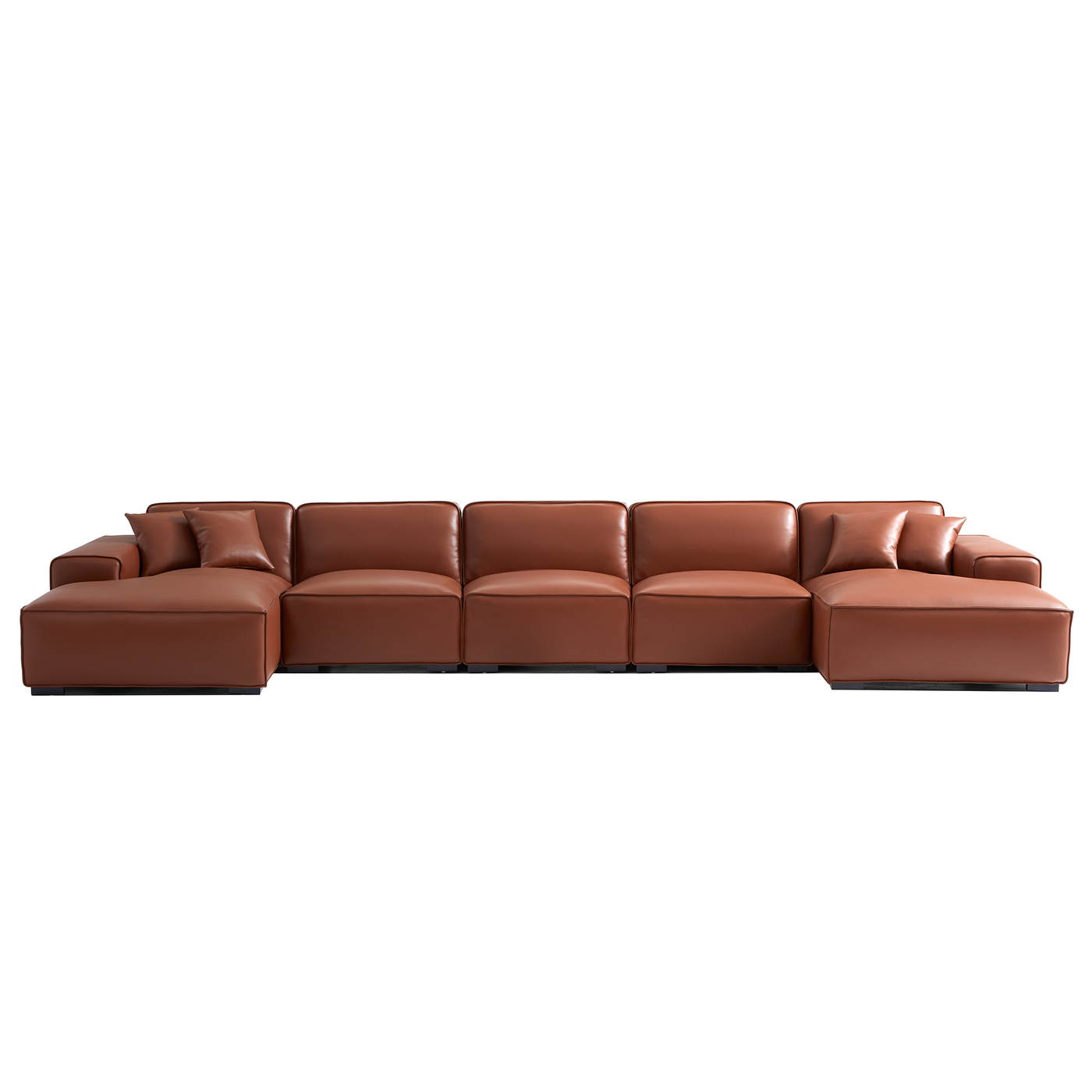 Domus Modular Beige Leather Double Chaise Sectional-Brown-192.9″