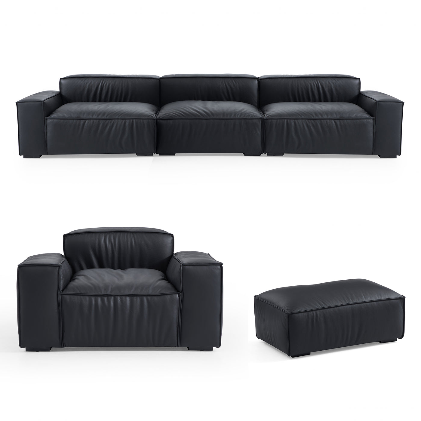 Luxury Minimalist Leather Black Sofa Set-hidden