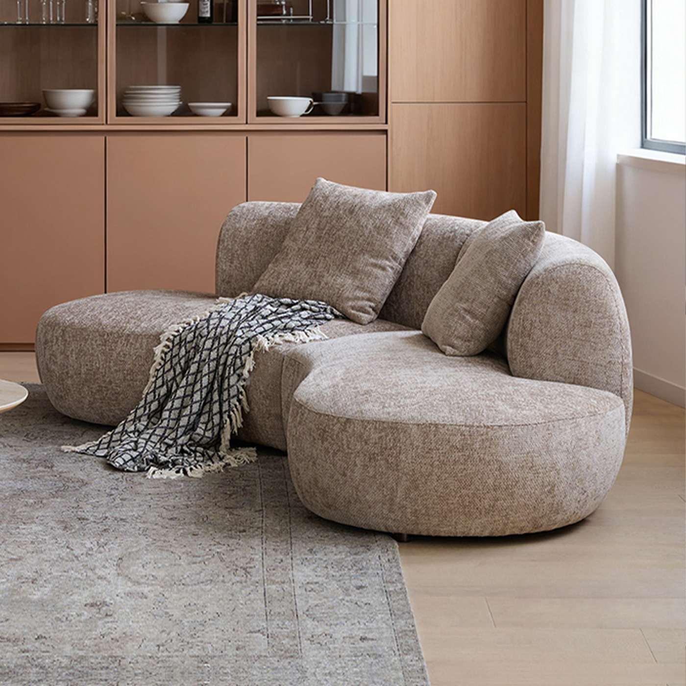 Nestled Curved Open End Sectional Sofa-Sand