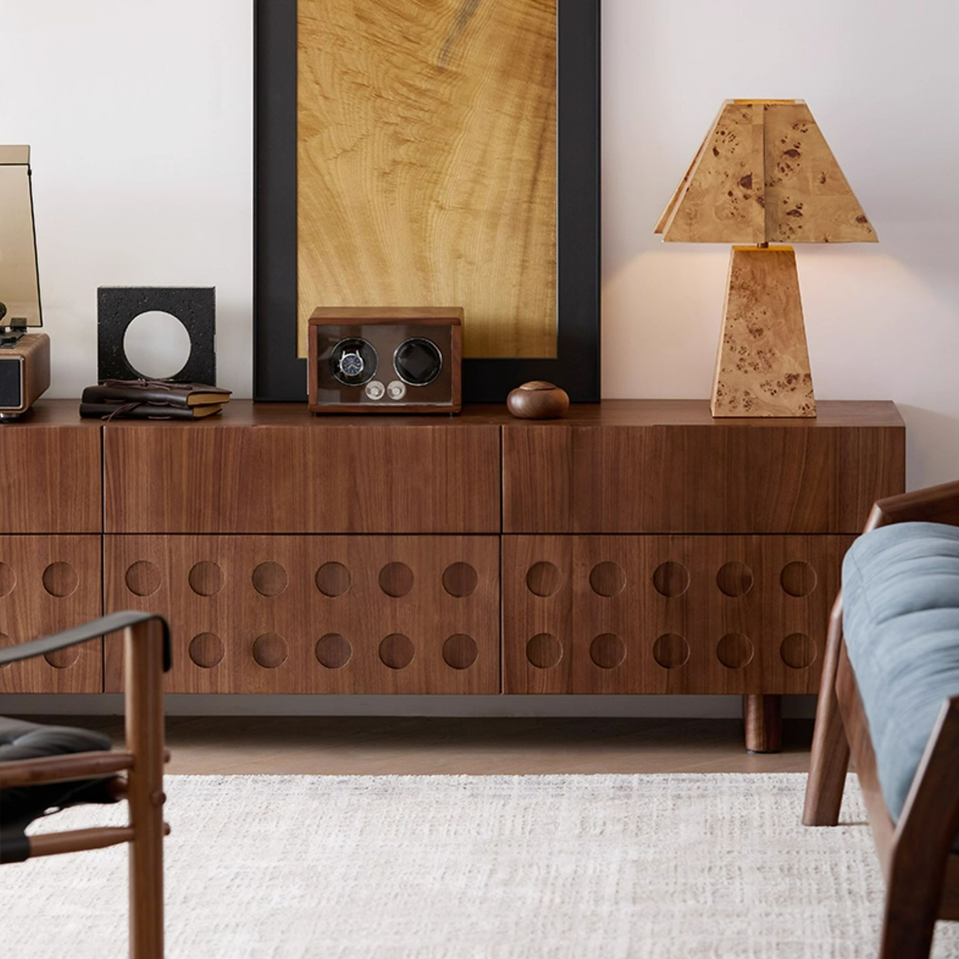 Circular Pattern Walnut TV Stand
