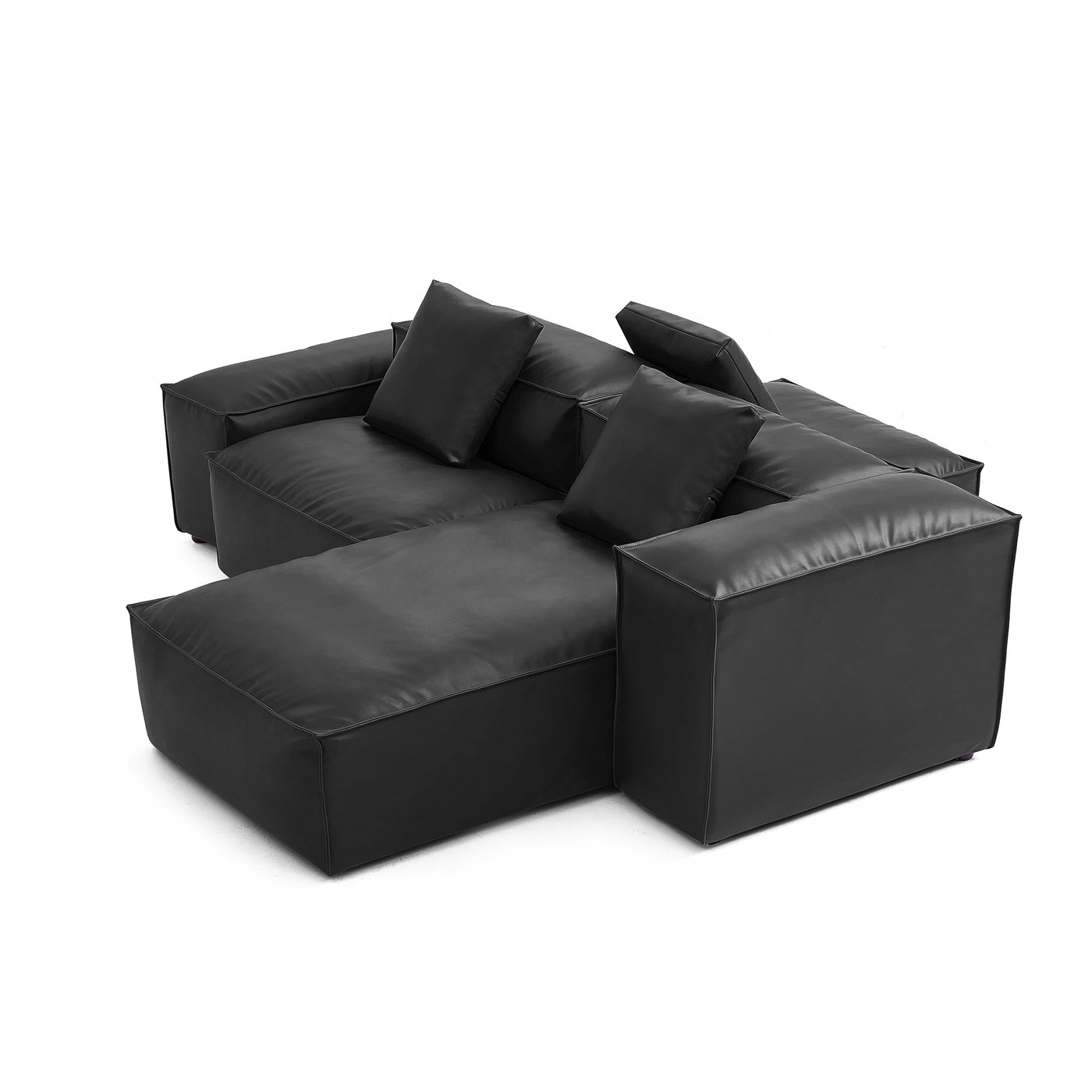 Flex Modular Black Genuine Leather Double Sided Sectional-Black-105.5"-Low & High