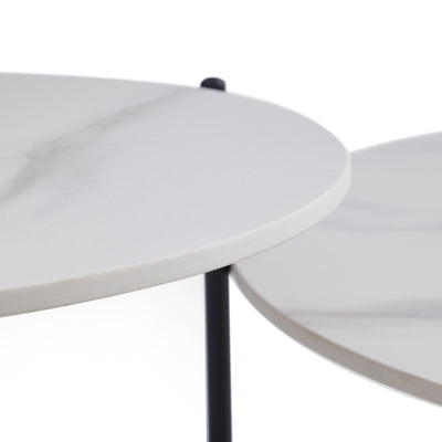 Milan White Marble Coffee Table Set-White-31.5″ & 19.7″