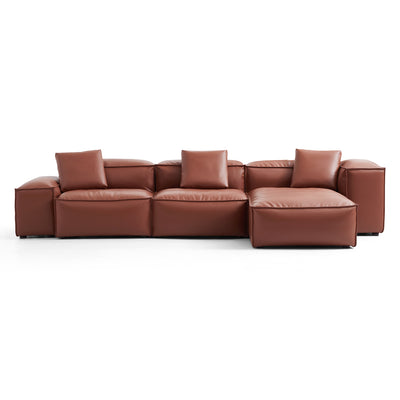 Flex Modular Brown Genuine Leather Sectional-Brown-142.9″-Low & High