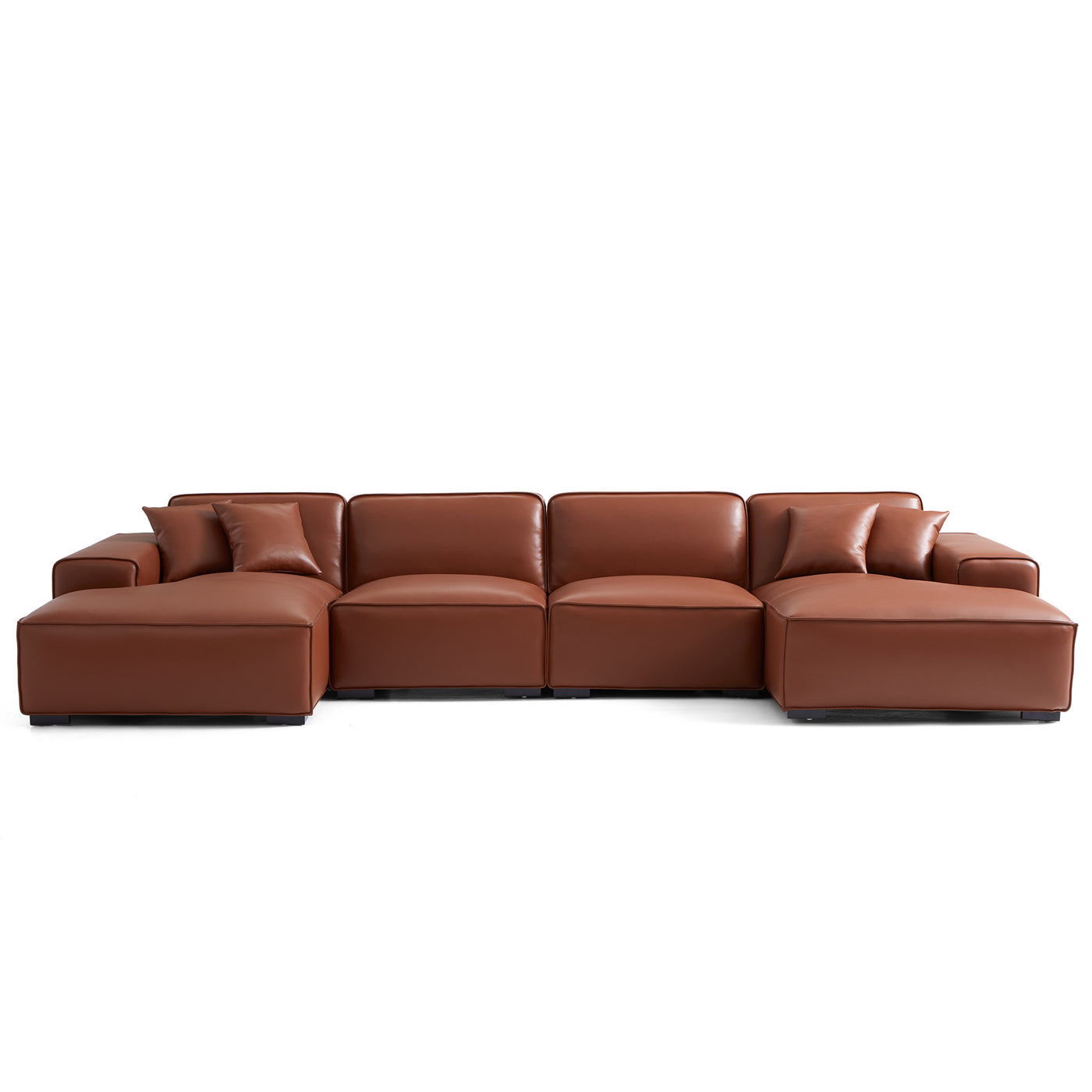 Domus Modular Beige Leather Double Chaise Sectional-Brown-157.5″