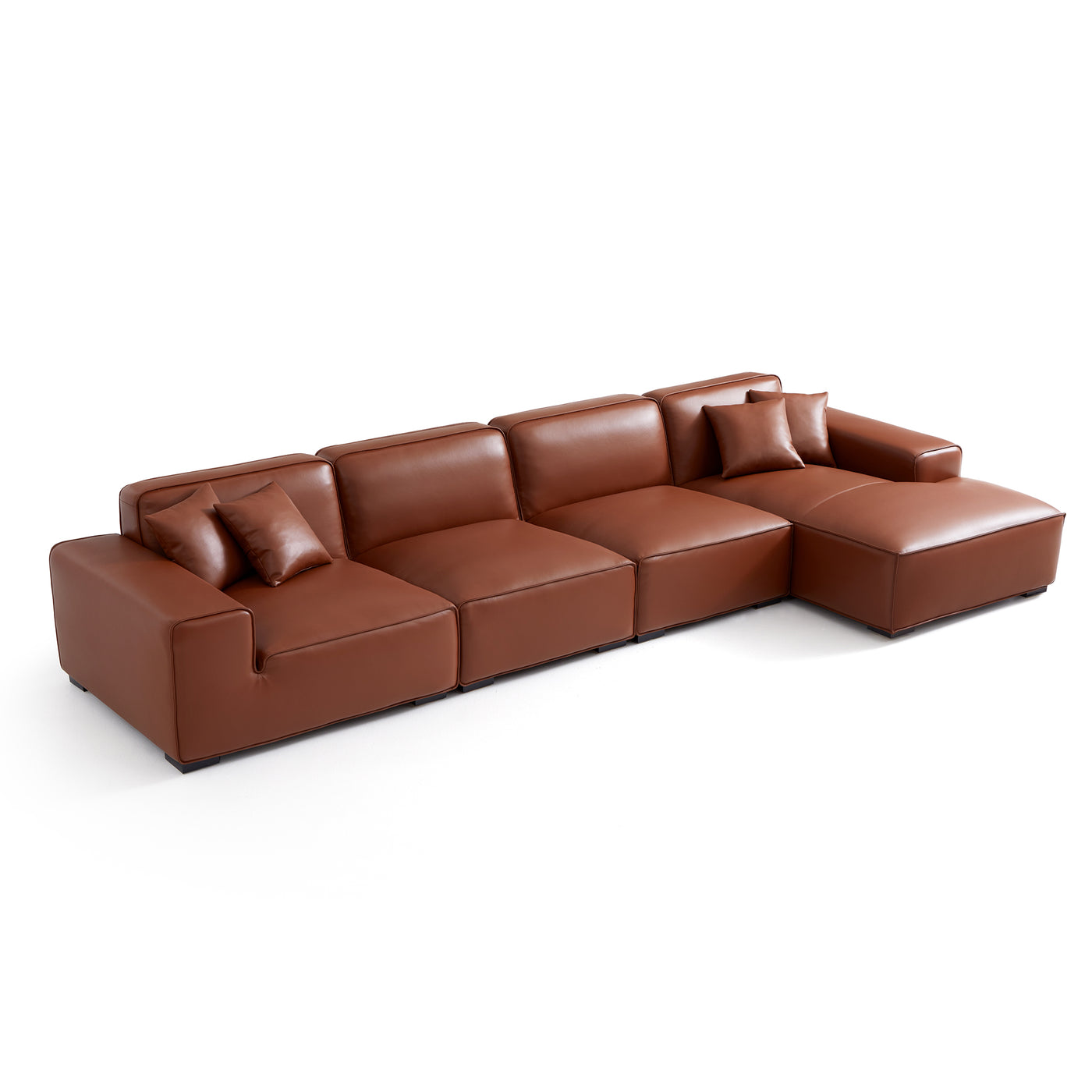 Domus Modular Brown Leather Sectional Sofa-Brown-161.4"-Facing Right