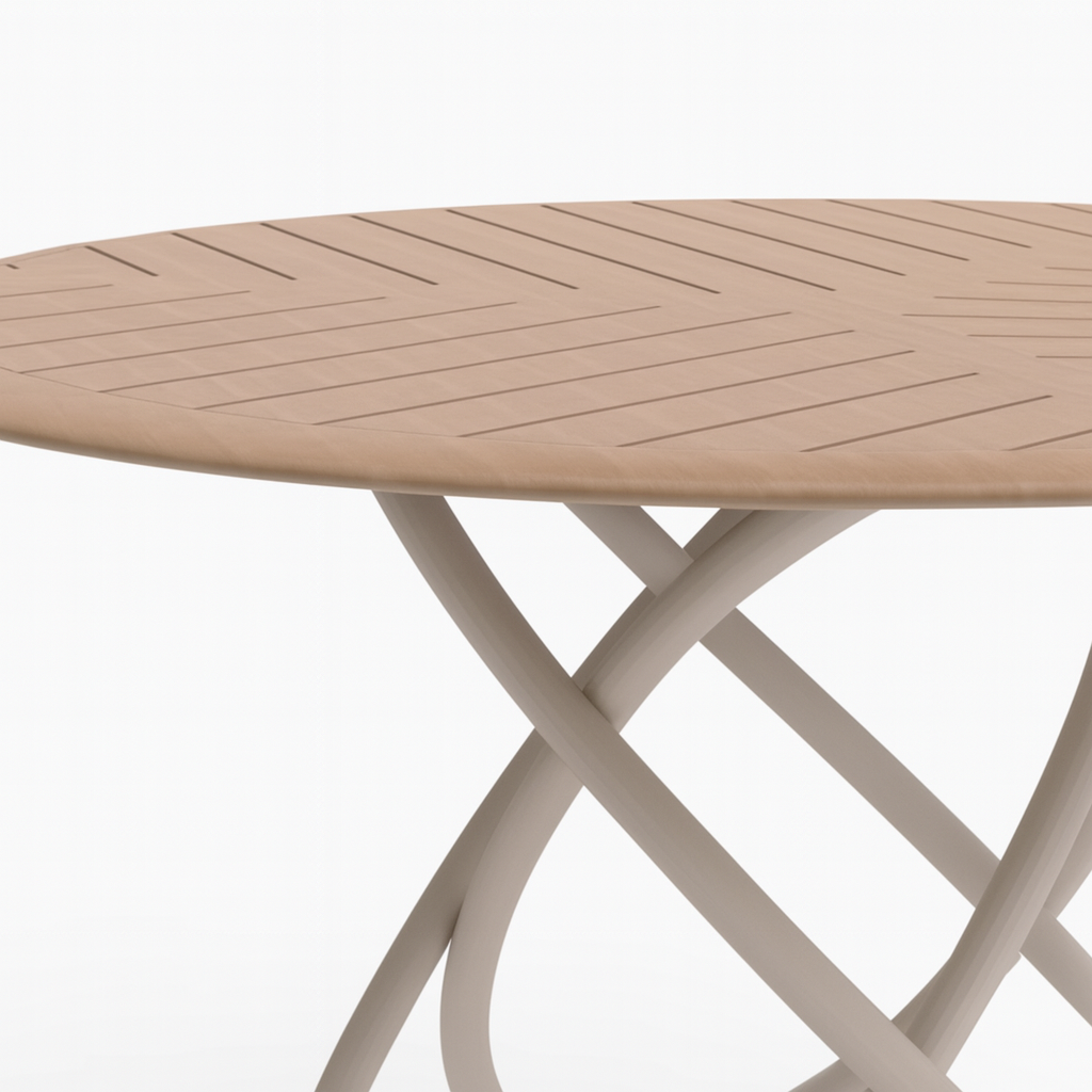 Chloe Outdoor 4 Person Patio Dining Set with Round Teak Top Table-White