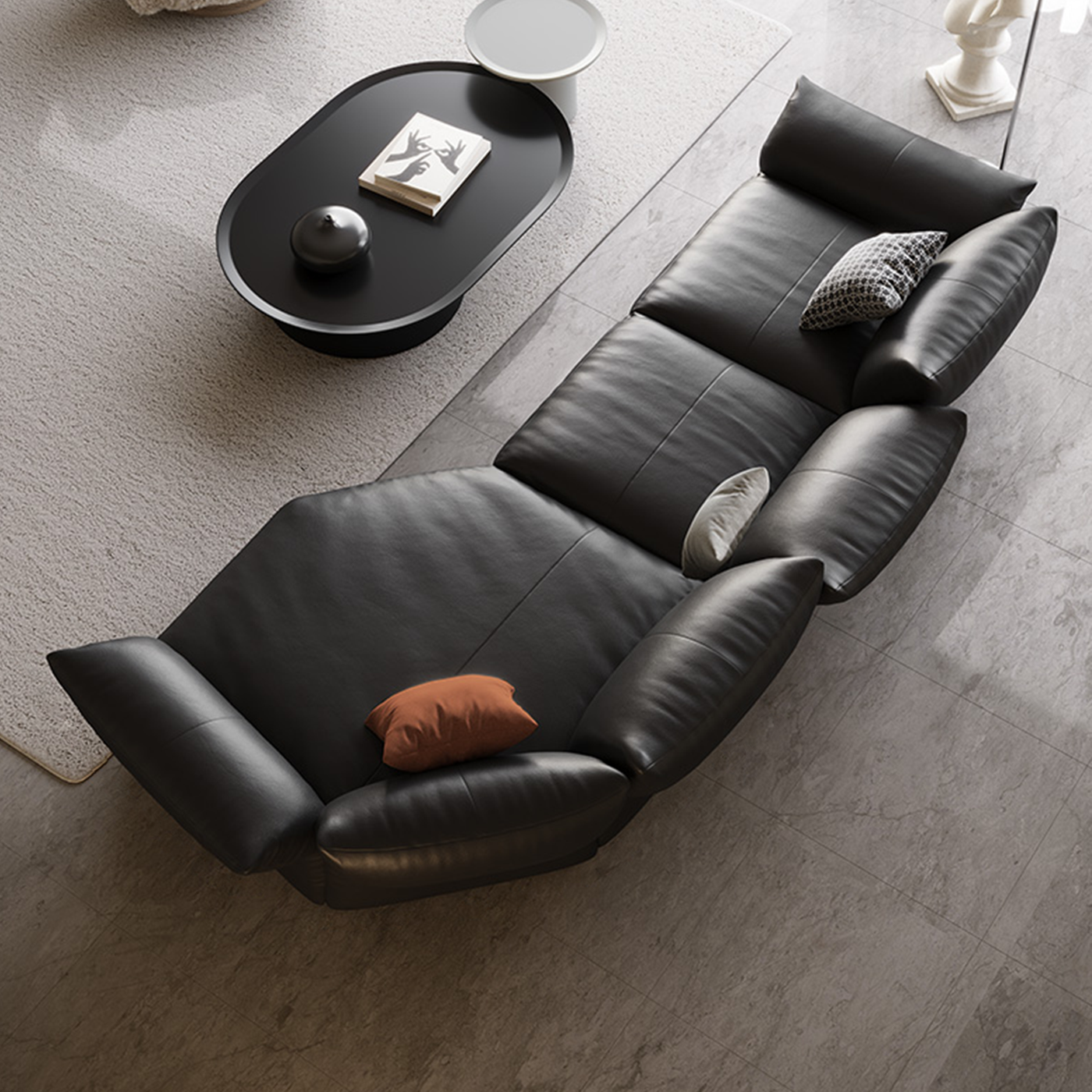 Petalo Modern Leather Sectional-Black