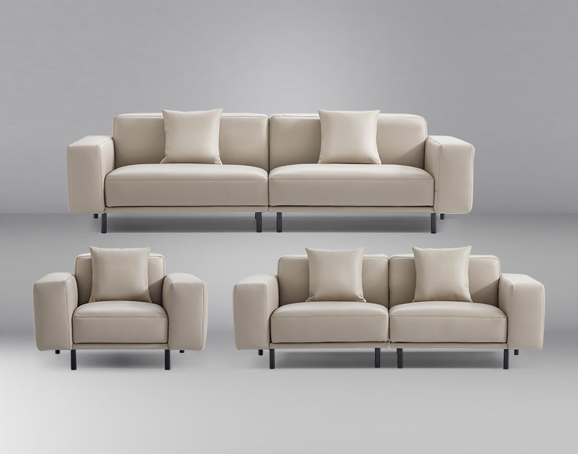 Noble Beige Leather Sofa Set-hidden