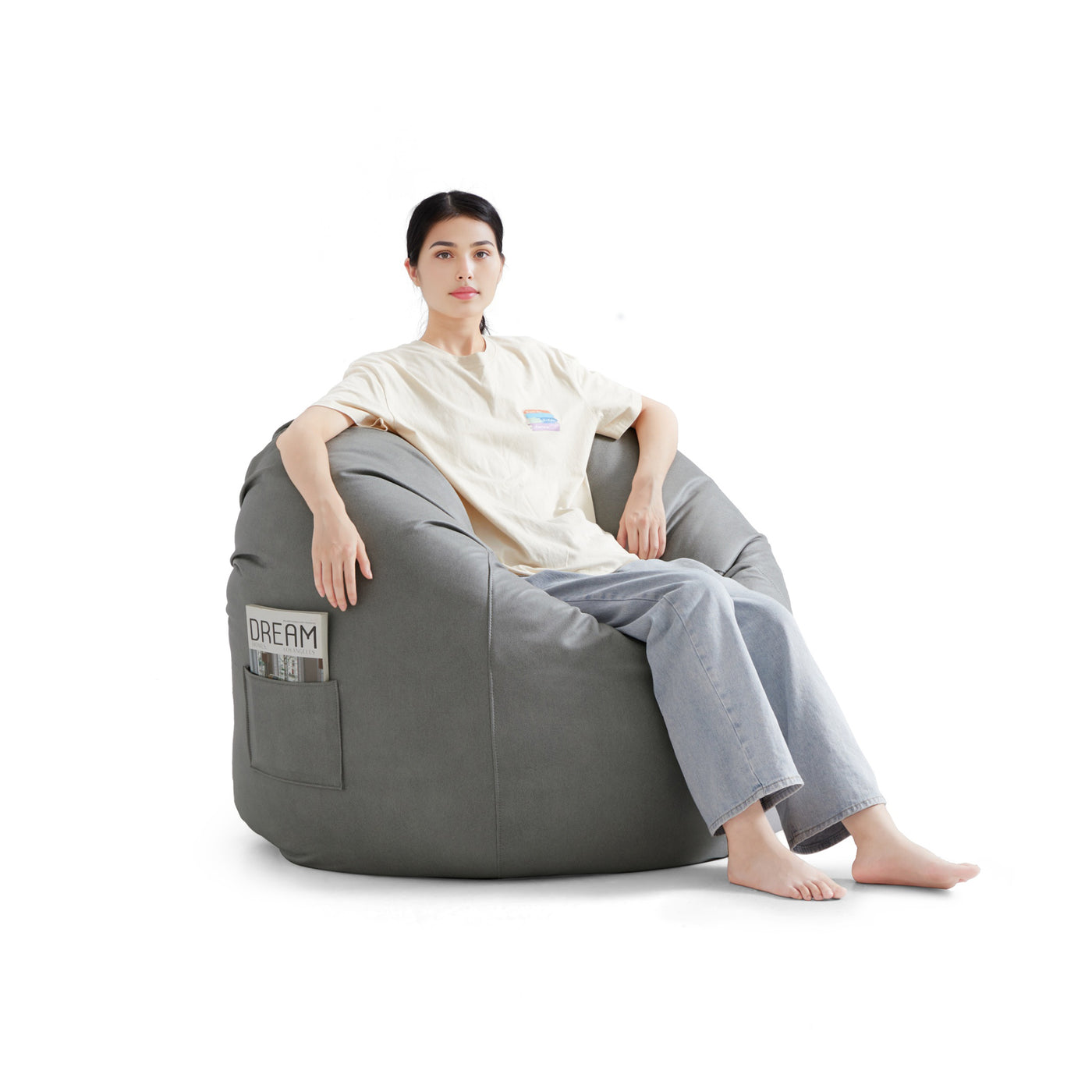 Litton Gray Leathaire Bean Bag-Light Gray