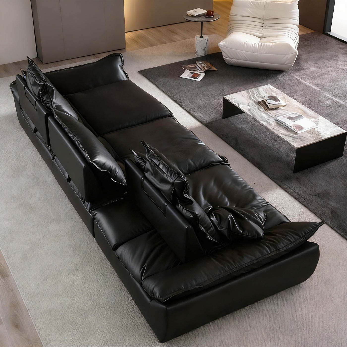 Raisa Vintage Leather Sailboat Sofa-Black