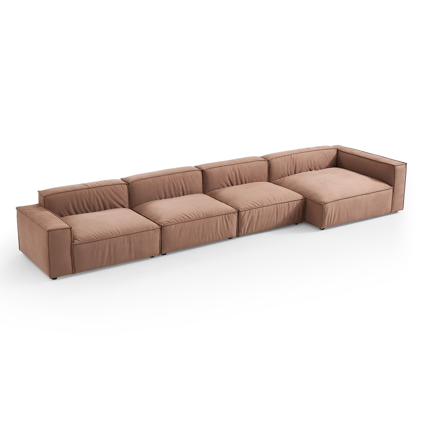 Luxury Minimalist Brown Fabric Sectional and Ottoman-185"-Facing Right