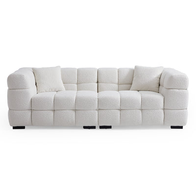 Cushy Cream Boucle Fabric Tufted Sofa-White