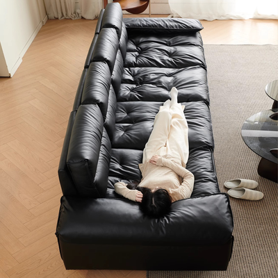 Lewis Adjustable Backrest Ultra Wide Leather Sofa-Black