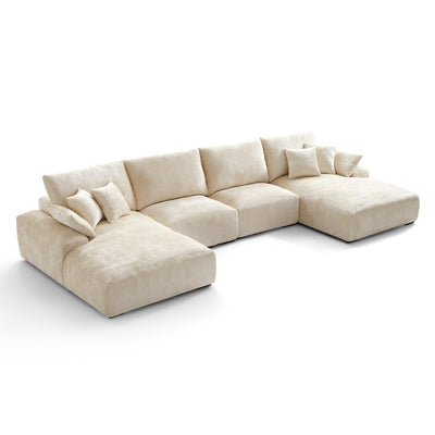 The Empress Navy Blue U Shaped Sectional-Beige-161.4"