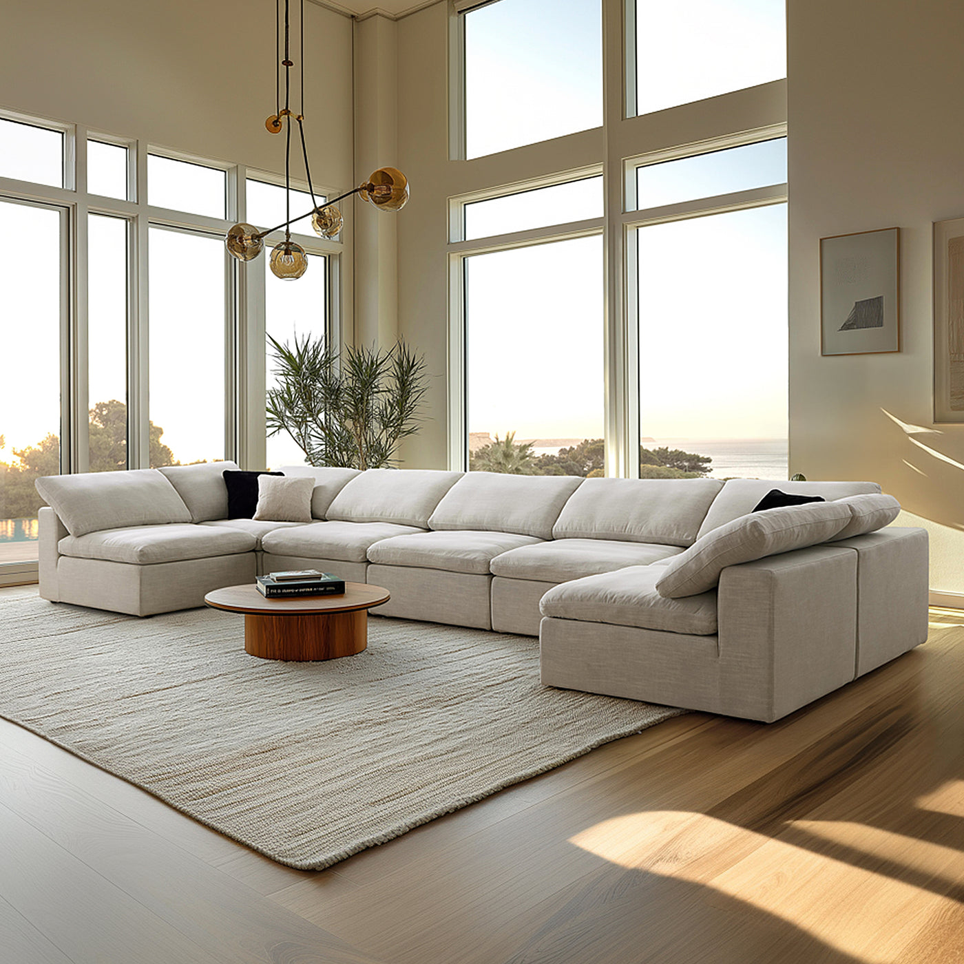 Tender Wabi Sabi Sand U Shaped Sectional with Open Ends-Sand