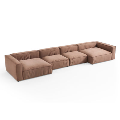 Luxury Minimalist Brown Fabric U Shaped Sectional Sofa-Brown-190.6"