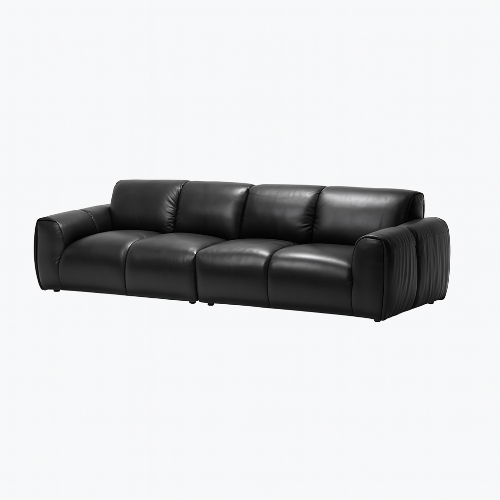 Rex Leather Sofa-Black-98.4″