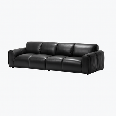 Rex Leather Sofa-Black-98.4″