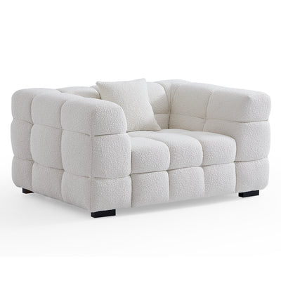 Cushy Cream Boucle Fabric Tufted Armchair-White