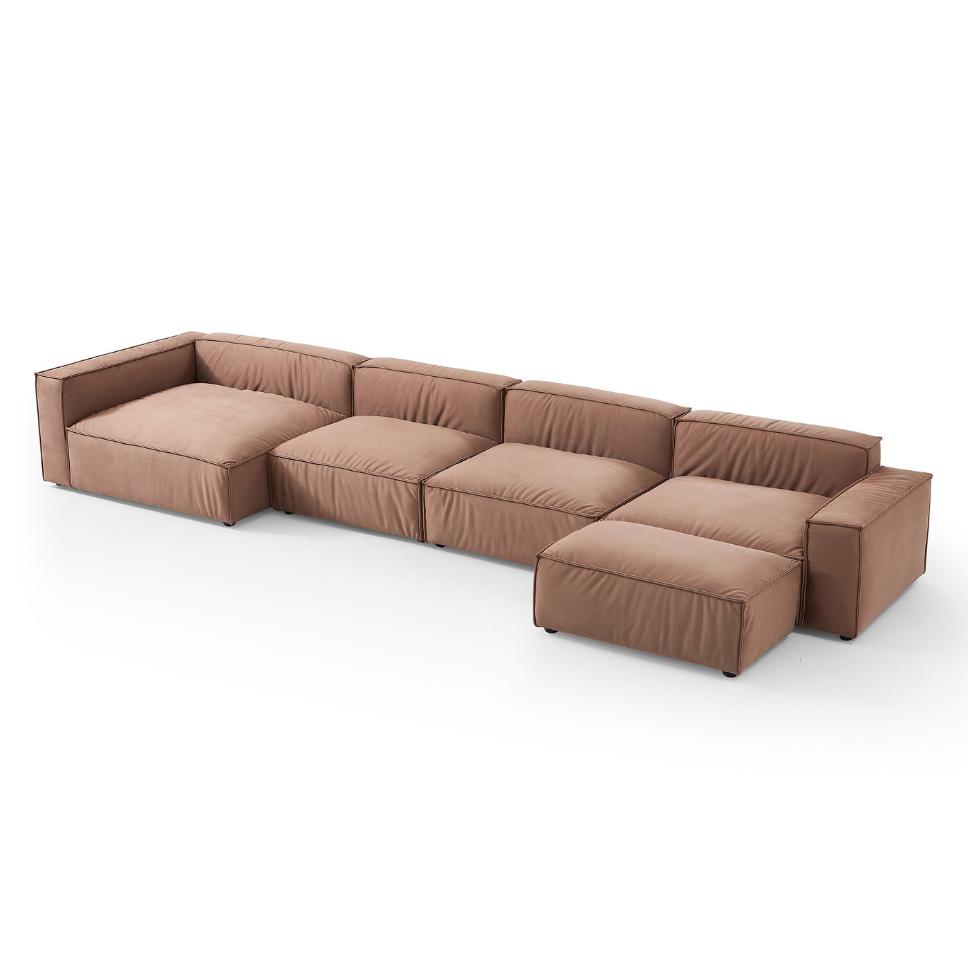 Luxury Minimalist Brown Fabric Sectional and Ottoman-185"-Facing Left