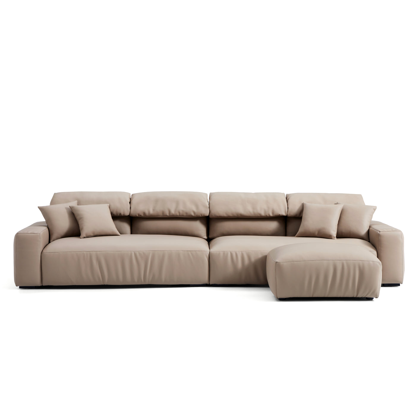 Chestnut Khaki Leather Sofa and Ottoman-hidden