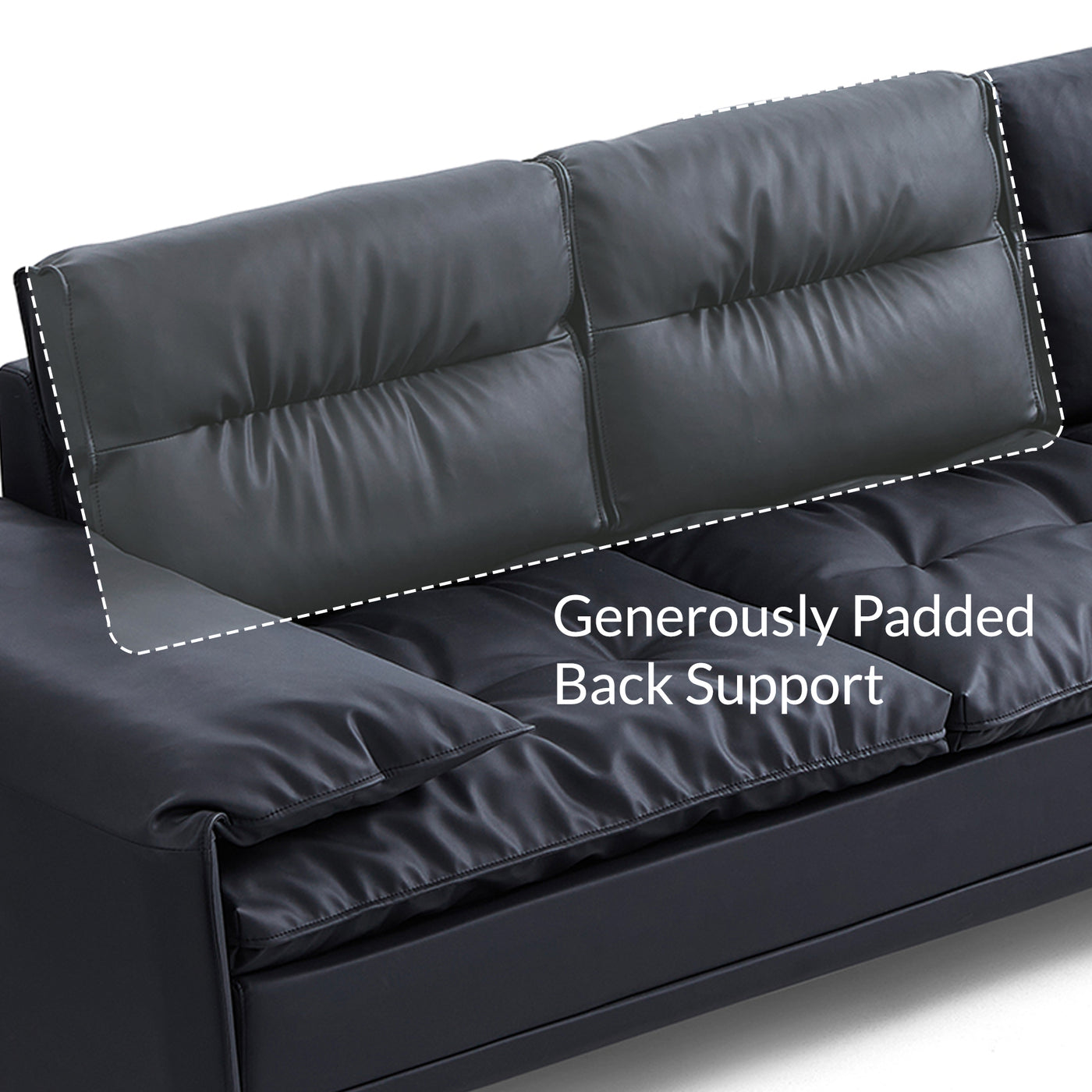 Lewis Adjustable Backrest Ultra Wide Leather Sofa-Black