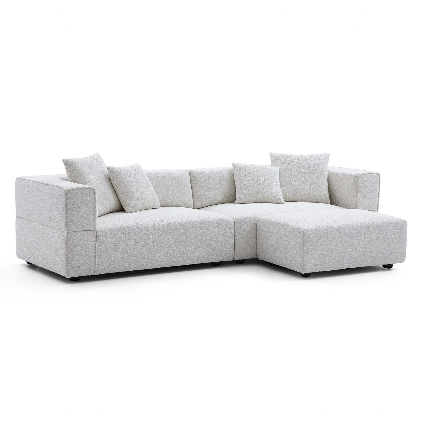 Nordic Modern Creamy Sofa with Ottoman-White-103.1"