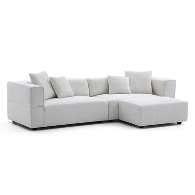 Nordic Modern Creamy Sofa with Ottoman-White-103.1"