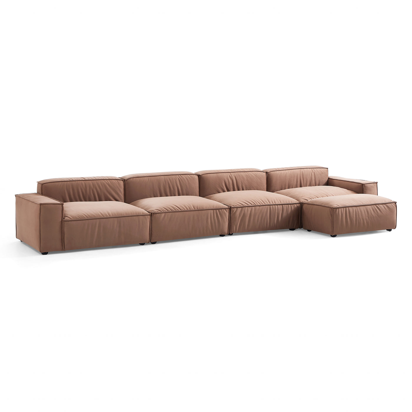 Luxury Minimalist Brown Fabric Sofa and Ottoman-Brown-179.5″