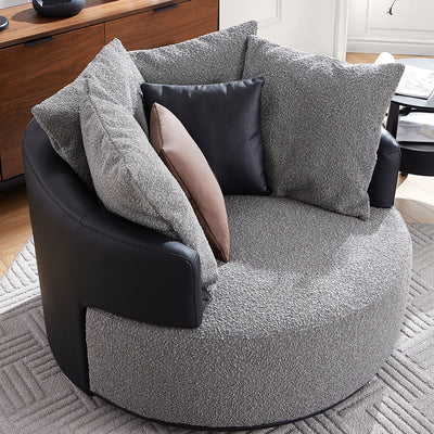 Luna Swivel Light Gray Boucle Fabric Lounge Chair-Gray