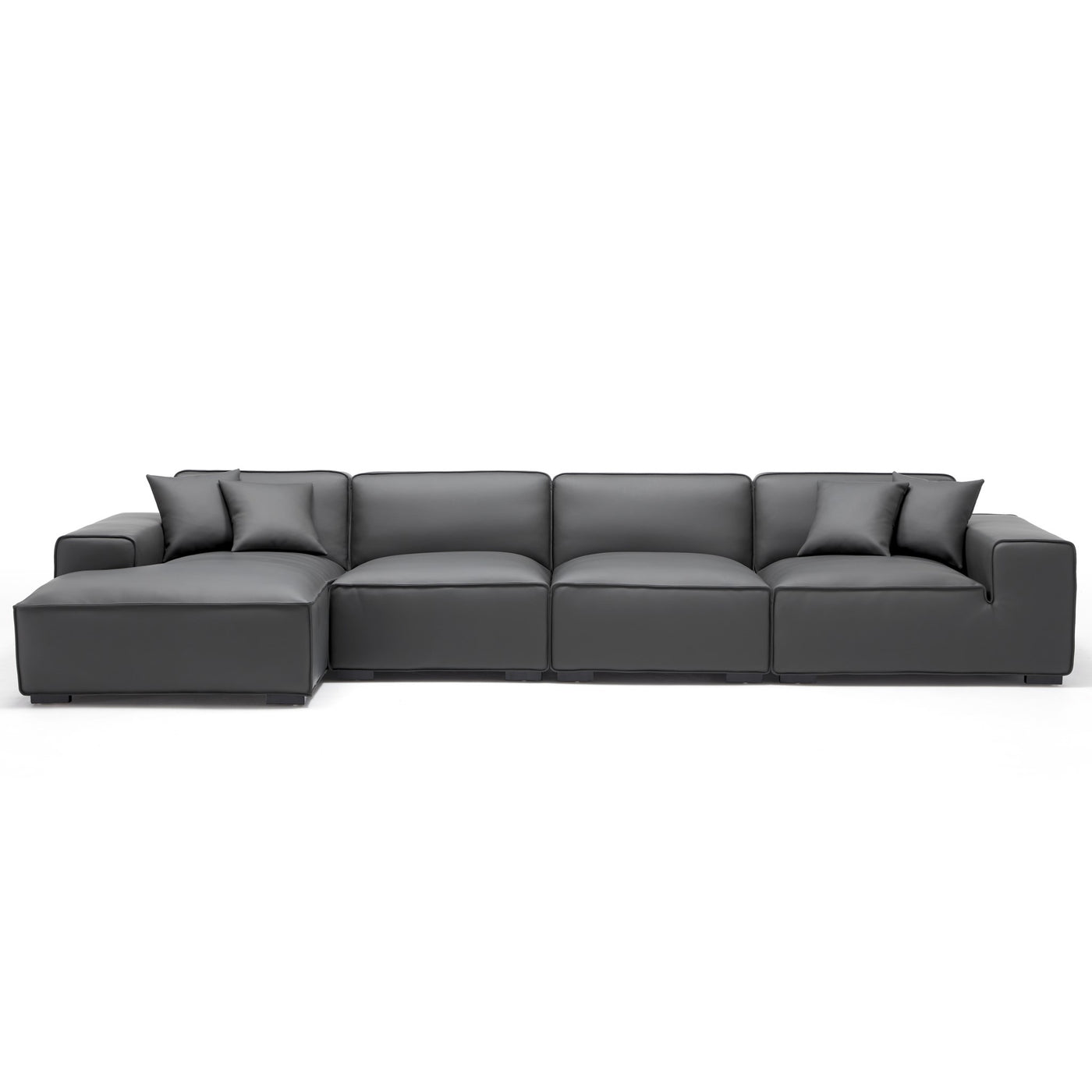 Domus Modular Beige Leather Sectional Sofa-Dark Gray-161.4"-Facing Left
