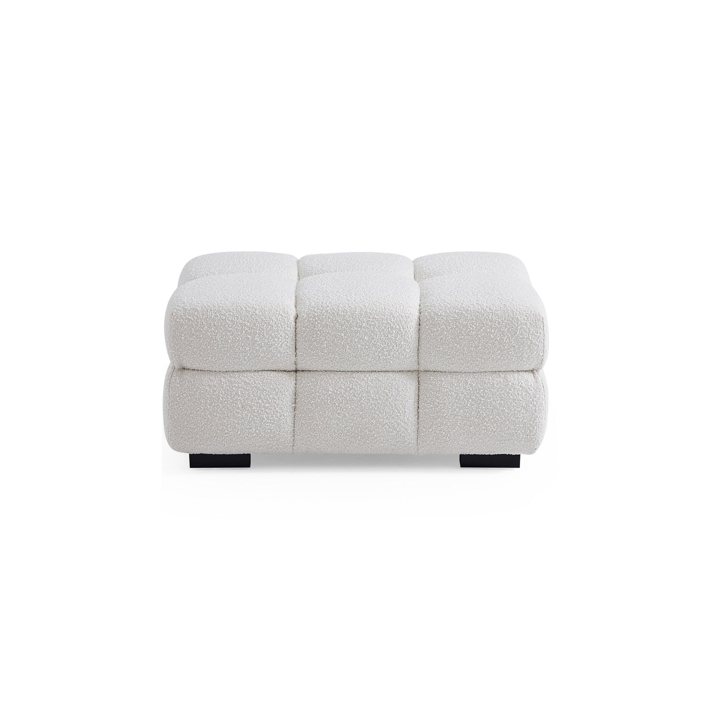 Cushy White Boucle Fabric Tufted Sofa Ottoman