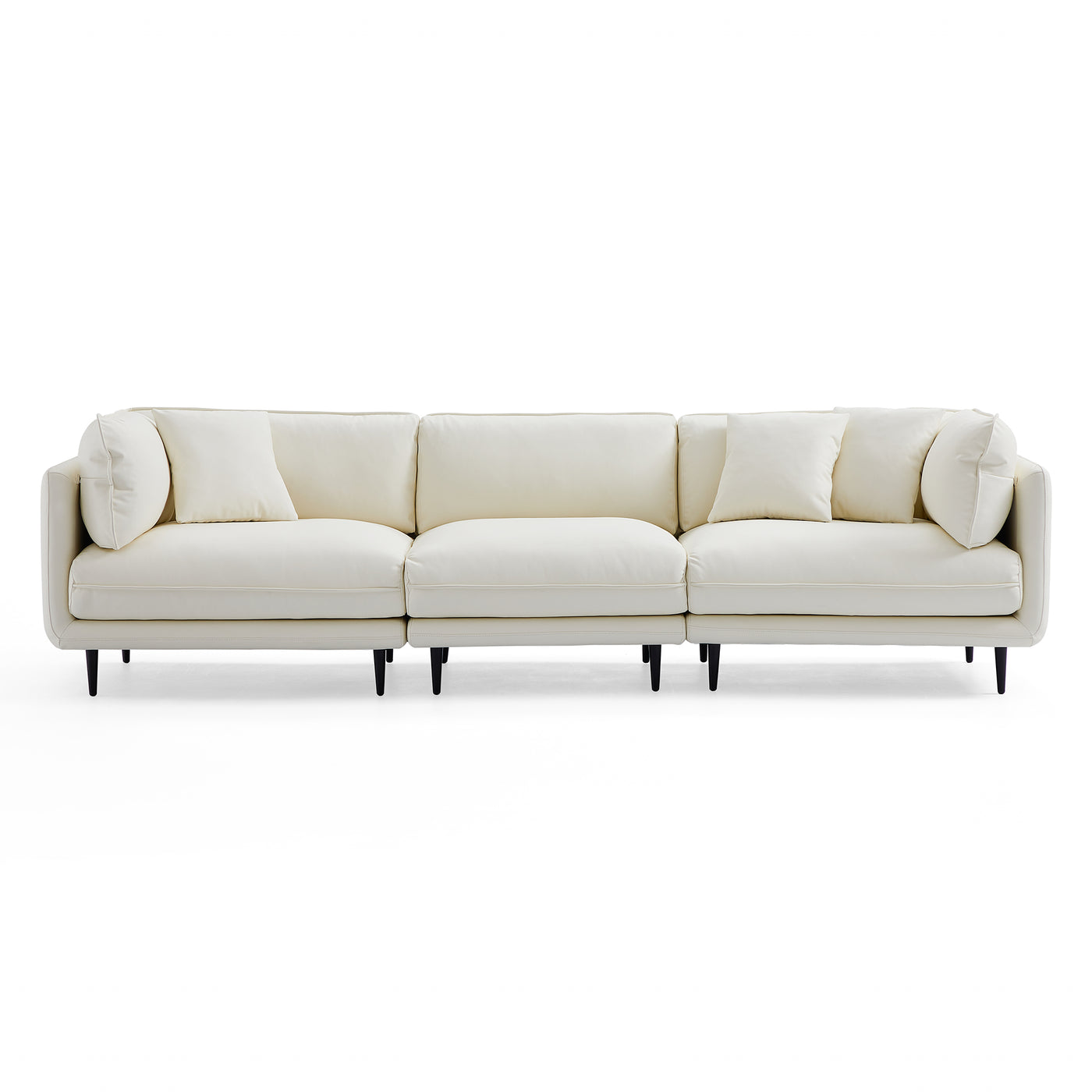Vanilla White Leather Sofa-White-113″